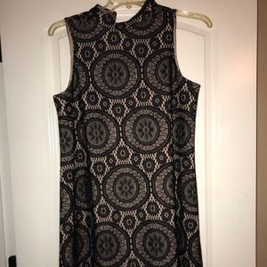 Lace black and blush high neckline dress